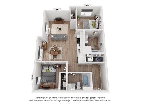 Floor plan for 2 beds, 2 baths, 900 sqft